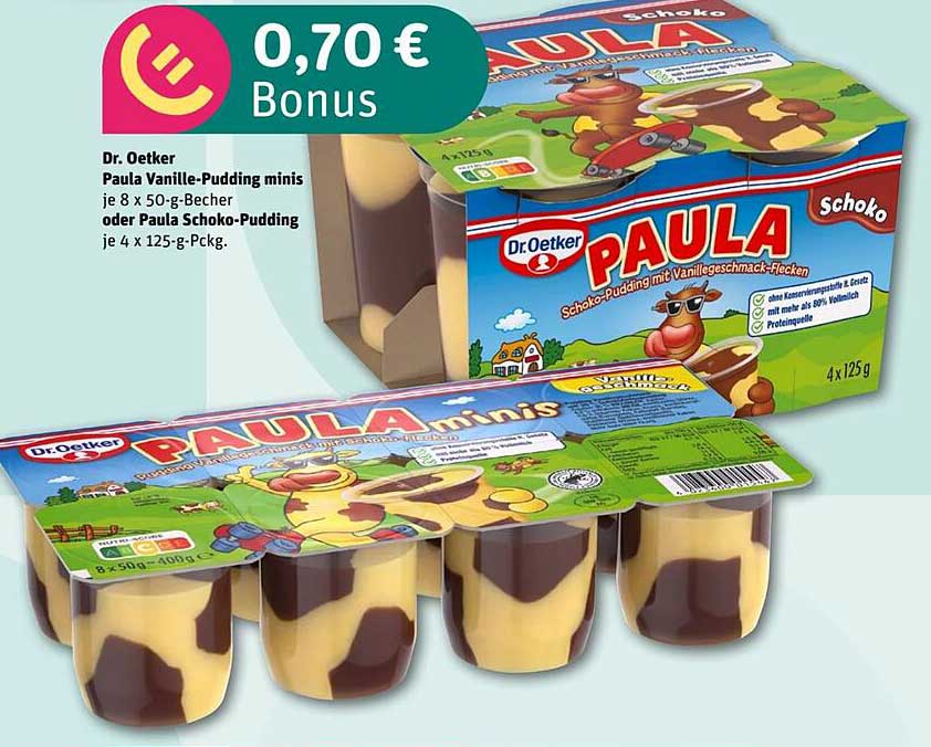 Dr. Oetker Paula Vanille-Pudding minis oder Paula Schoko-Pudding