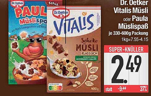 Dr. Oetker Vitalis Müsli oder Paula Müslispaß 330-600g Packung