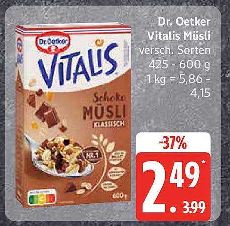 Dr. Oetker Vitalis Müslis, verschiedene Sorten 425 - 600 g