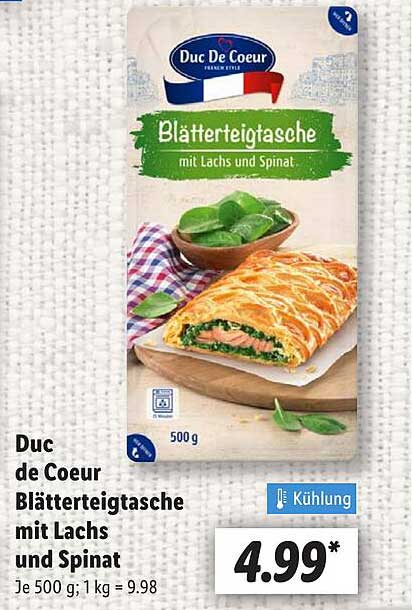 Duc de Coeur Blätterteigtasche mit Lachs und Spinat
