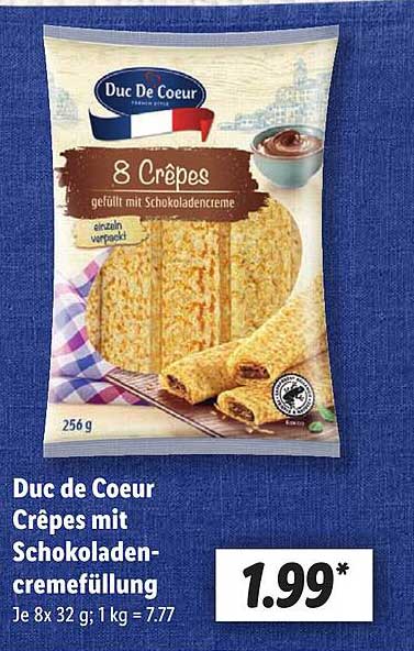 Duc de Coeur Crêpes mit Schokoladencremefüllung
