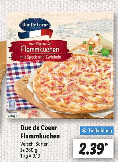Duc de Coeur Flammkuchen mit Speck und Zwiebeln