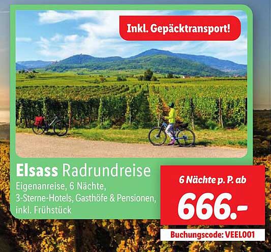 Elsass Radrundreise - 6 Nächte p. P. ab 666,-