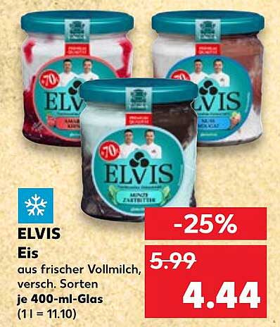 ELVIS Eis aus frischer Vollmilch, verschiedene Sorten