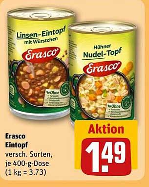 Erasco Eintopf - Linsen-Eintopf mit Würstchen oder Hühnertopf in 400-g-Dosen