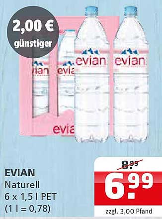 EVIAN Naturals Mineralwasser 6 x 1,5 L | PET