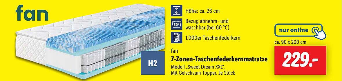 fan 7-Zonen-Taschenfederkernmatratze Modell „Sweet Dream XXL“