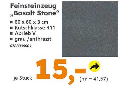 Feinsteinzeug "Basalt Stone" - 60 x 60 x 3 cm