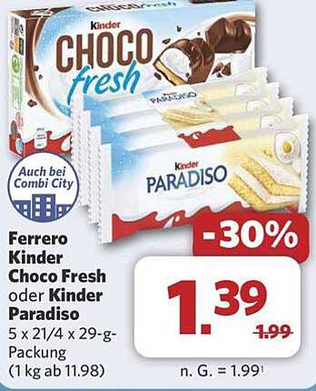 Ferrero Kinder Choco Fresh oder Kinder Paradiso -30%