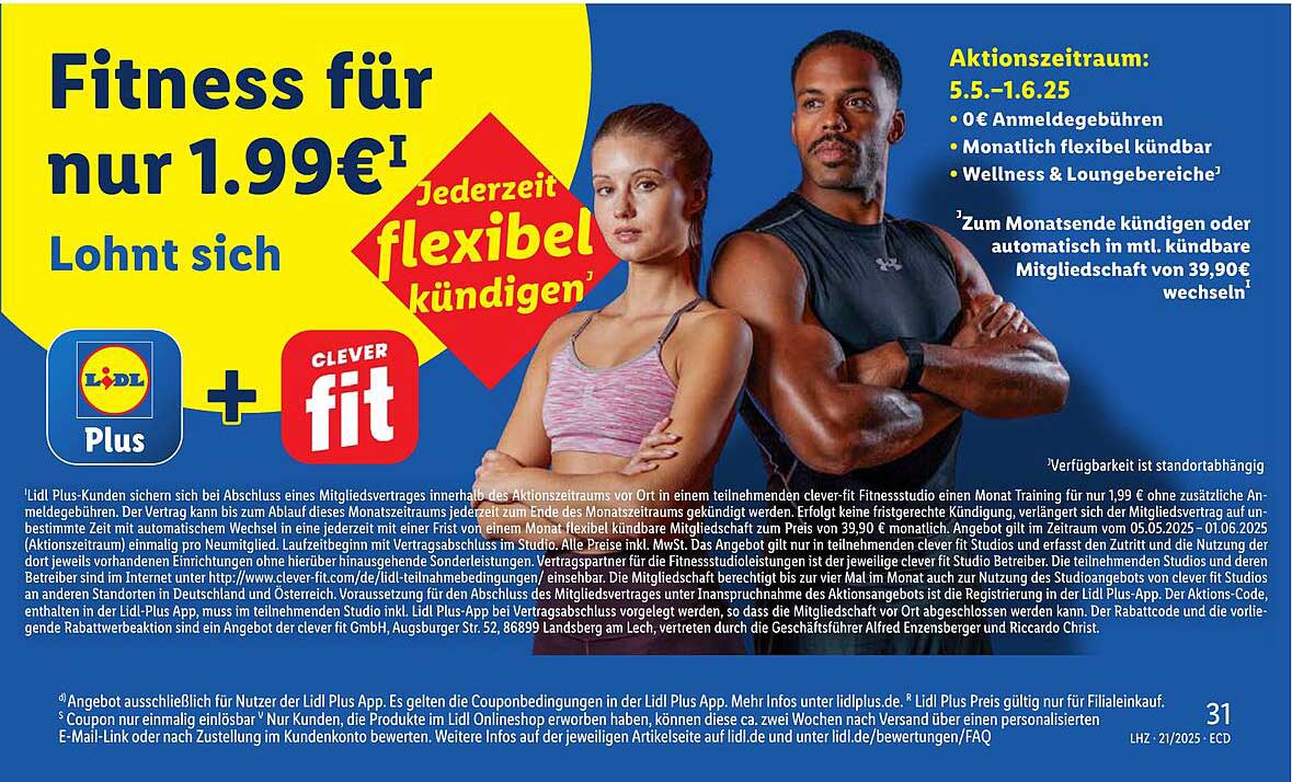 Fitness für nur 1,99€ – Monatliches Training bei clever fit