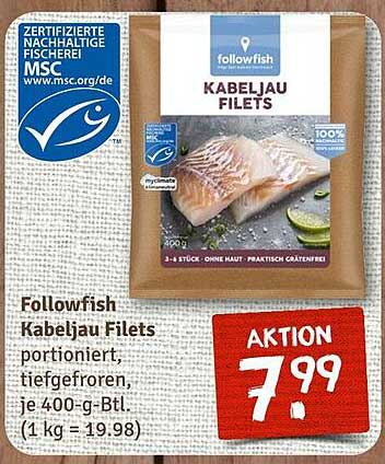 Followfish Kabeljau Filets 400 g - Aktionspreis 7,99 €