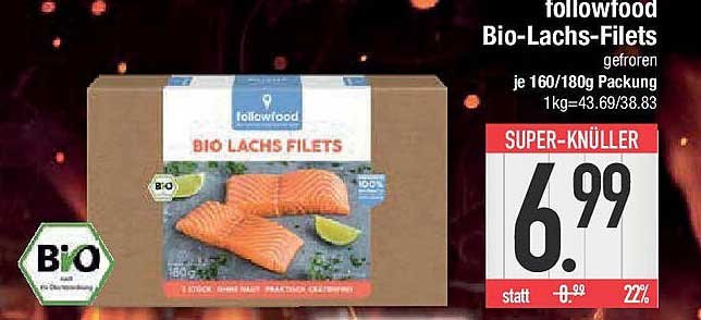 followfood Bio-Lachs-Filets, gefroren, je 160/180g Packung