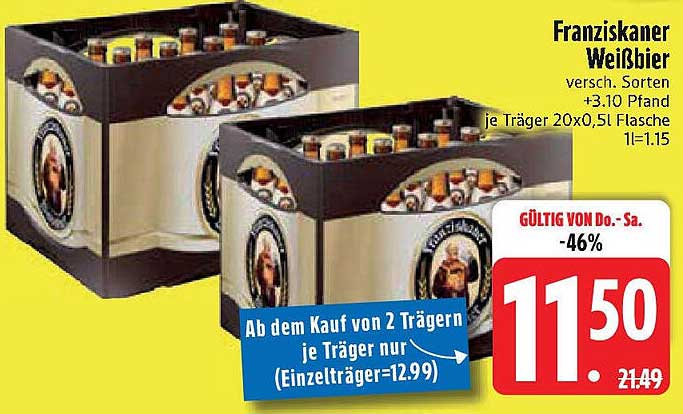 Franziskaner Weißbier - 11,50 € (statt 21,49 €)