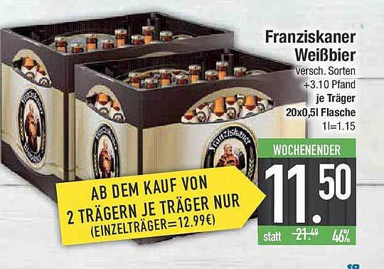 Franziskaner Weißbier – 20x0,5l Flasche im Angebot
