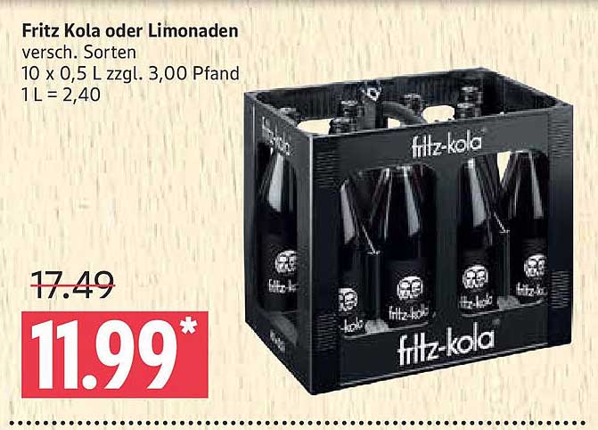 Fritz Kola oder Limonaden 10 x 0,5 L für nur 11,99*