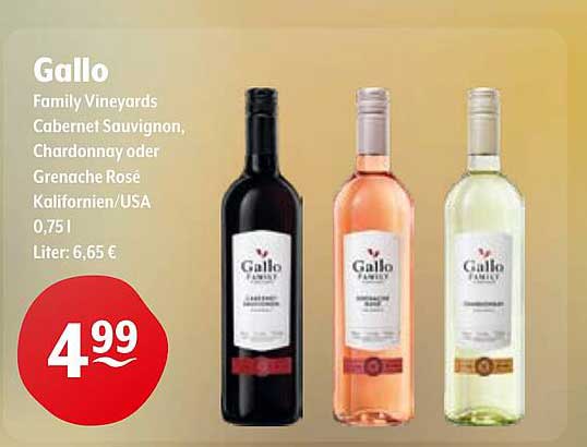 Gallo Family Vineyards Cabernet Sauvignon, Chardonnay oder Grenache Rosé 0,75l
