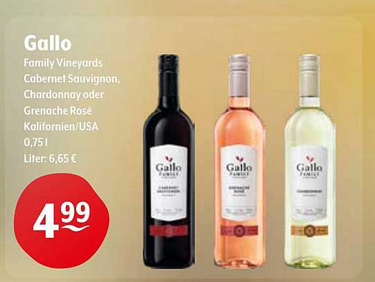 Gallo Family Vineyards Cabernet Sauvignon, Chardonnay oder Grenache Rosé Kalifornien/USA 0,75 l
