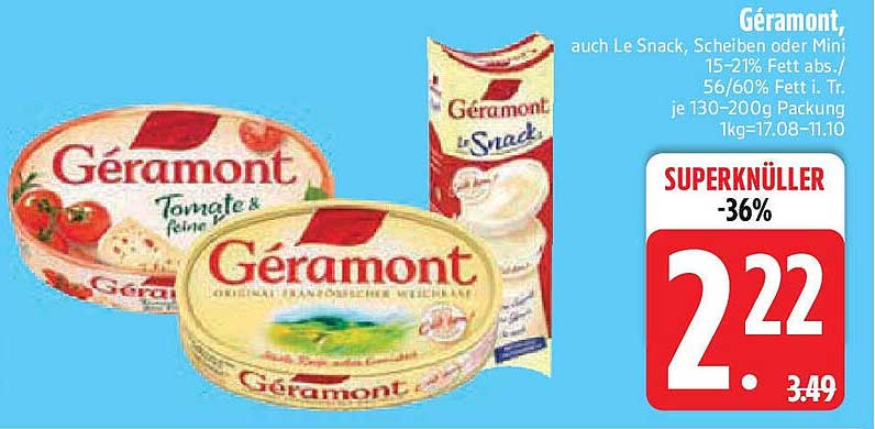 Géramont, auch Le Snack, Scheiben oder Mini 15-21% Fett - Superknüller!