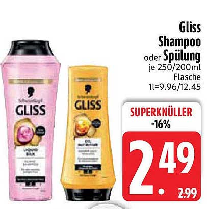 Gliss Shampoo oder Spülung je 250/200ml Flasche