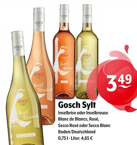 Gosch Sylt Inselbrise oder Inselbrause Blanc de Blancs, Rosé, Secco Rosé oder Secco Blanc