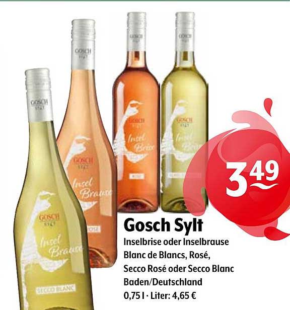 Gosch Sylt Inselbrise oder Inselbrause Blanc de Blancs, Rosé, Secco Rosé oder Secco Blanc Baden/Deutschland