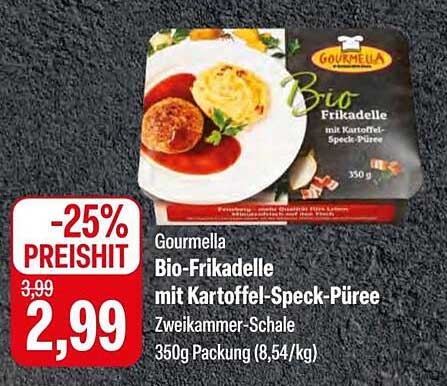 Gourmella Bio-Frikadelle mit Kartoffel-Speck-Püree