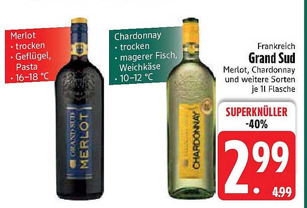 Grand Sud Merlot und Chardonnay - je 1 l Flasche