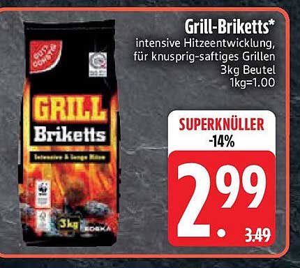 Grill-Briketts* - intensive Hitzeentwicklung für knusprig-saftiges Grillen 3kg Beutel