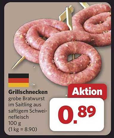 Grillschnecken - grobe Bratwurst im Saitling aus saftigem Schweinefleisch