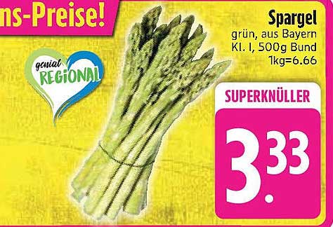 Grüner Spargel, aus Bayern, Kl. I, 500g Bund