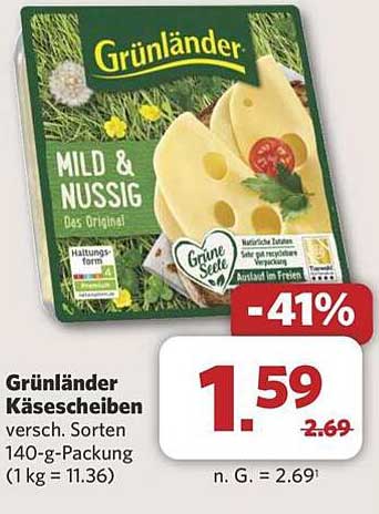 Grünländer Käse Scheiben - Mild & Nussig 140-g-Packung