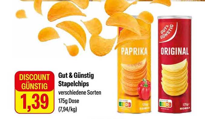 Gut & Günstig Stapelchips verschiedene Sorten 175g Dose