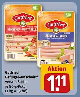 Gutfried Geflügel-Aufschnitt 80-g-Packung, verschiedene Sorten