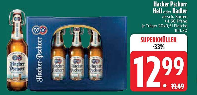 Hacker Pschorr Hell oder Radler - 20x0,5L