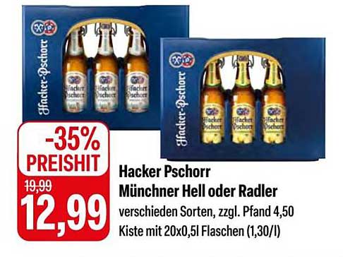 Hacker Pschorr Münchner Hell oder Radler - 20x0,5l Flaschen