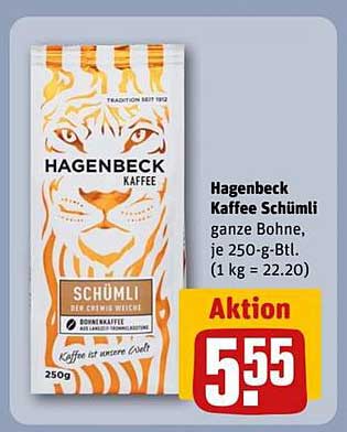 Hagenbeck Kaffee Schümli ganze Bohne, je 250-g-Btl.