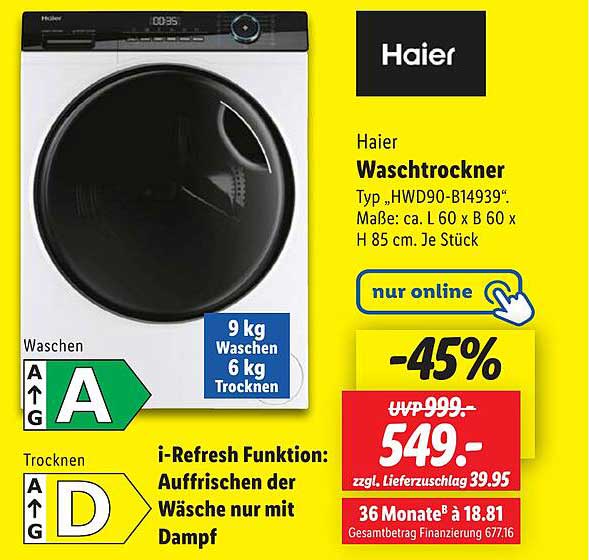 Haier Waschtrockner Typ „HWD90-B14939“