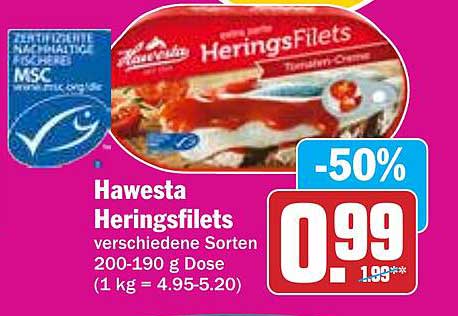 Hawesta Heringsfilets verschiedene Sorten 200-190 g Dose