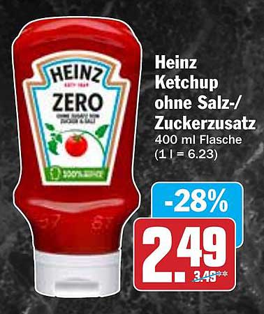 Heinz Ketchup ohne Salz-/Zuckerzusatz 400 ml Flasche