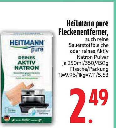 Heitmann pure Fleckenentferner, auch reine Sauerstoffbleiche oder reines Aktiv Natron Pulver je 250ml/350g/450g Flasche/Packung