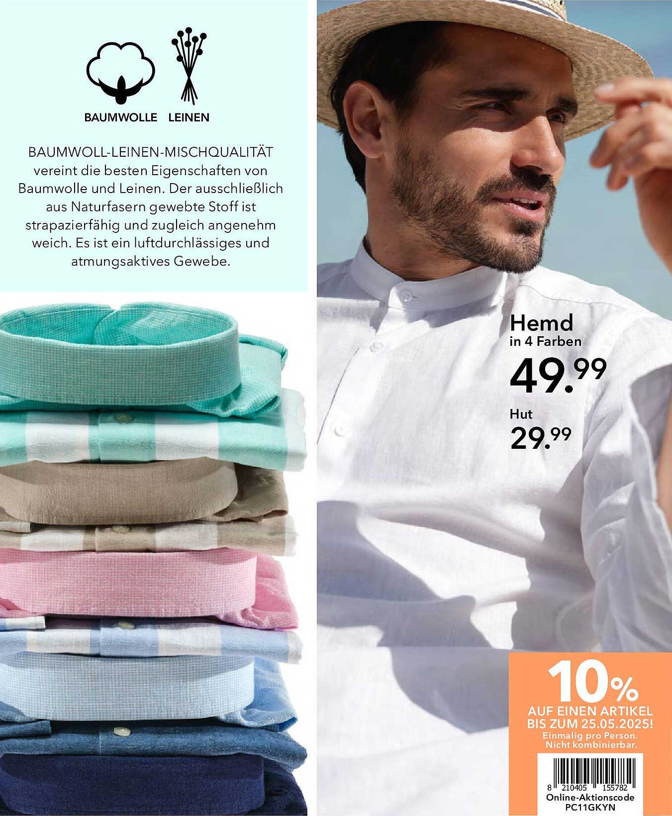 Hemd in 4 Farben für 49,99 € und Hut für 29,99 €