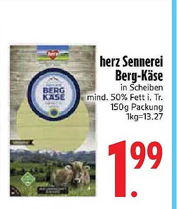 herz Sennerei Berg-Käse in Scheiben 150g Packung