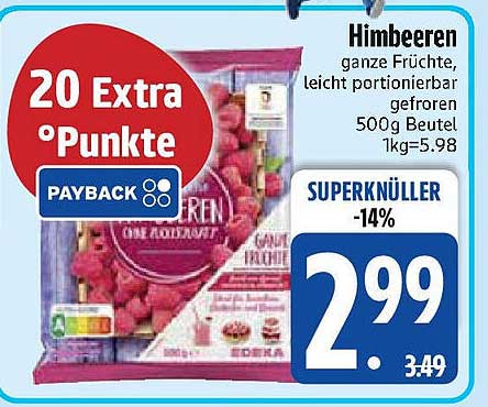 Himbeeren ganze Früchte, leicht portionierbar gefroren 500g Beutel