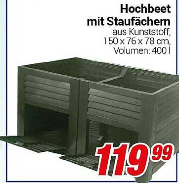 Hochbeet mit Staufächern - aus Kunststoff, 150 x 76 x 78 cm, Volumen: 400 l
