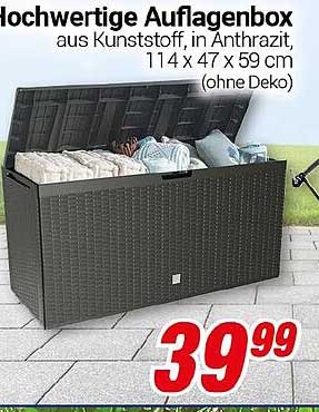 Hochwertige Auflagenbox aus Kunststoff, in Anthrazit, 114 x 47 x 59 cm (ohne Deko)