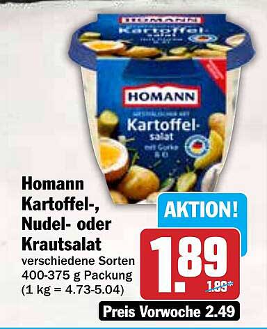 Homann Kartoffel-, Nudel- oder Krautsalat 400-375 g Packung