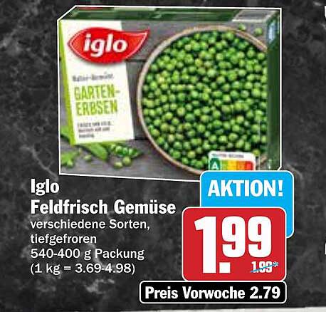 Iglo Feldfrisch Gemüse – Garten-Erbsen, tiefgefroren 540-400 g Packung