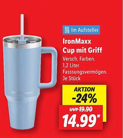 IronMaxx Cup mit Griff - Verschiedene Farben, 1,2 Liter Fassungsvermögen