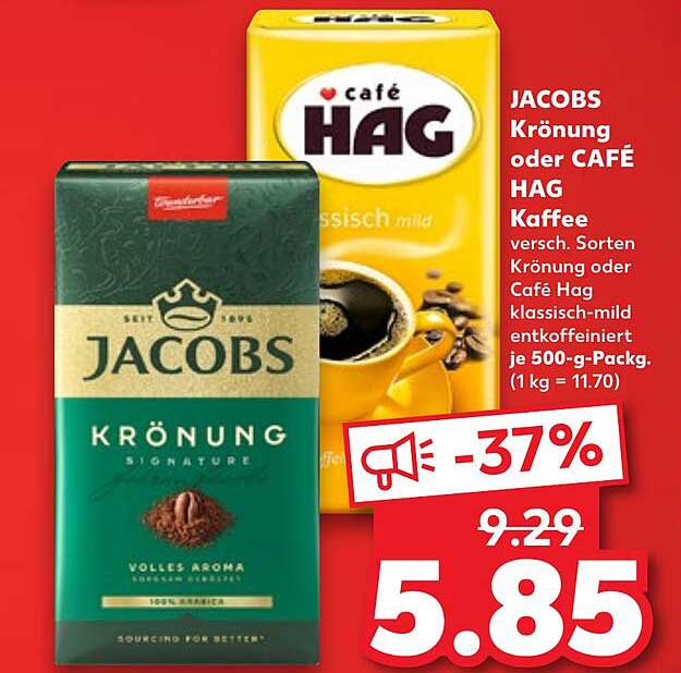 JACOBS Krönung oder CAFÉ HAG Kaffee 500-g-Packung