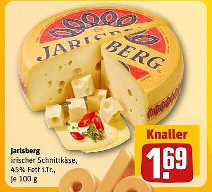Jarlsberg irischer Schnittkäse, 45% Fett i.Tr., je 100 g